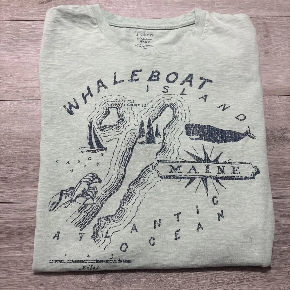 J. Crew Ringspun Jersey Mint Green T Shirt Men's Large Whaleboat Island Maine